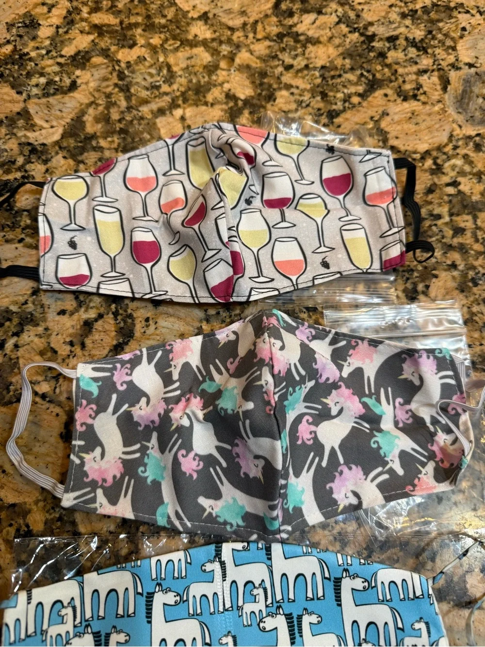 New! 4 soft washable Face Masks - Multicolor Unicorn & Animal Prints